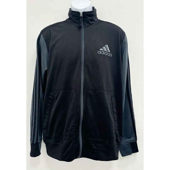 Adidas Full Zip Track Suit Jacket Black and Grey 3 Stripes Mens Size Medium - Picture 1 of 7